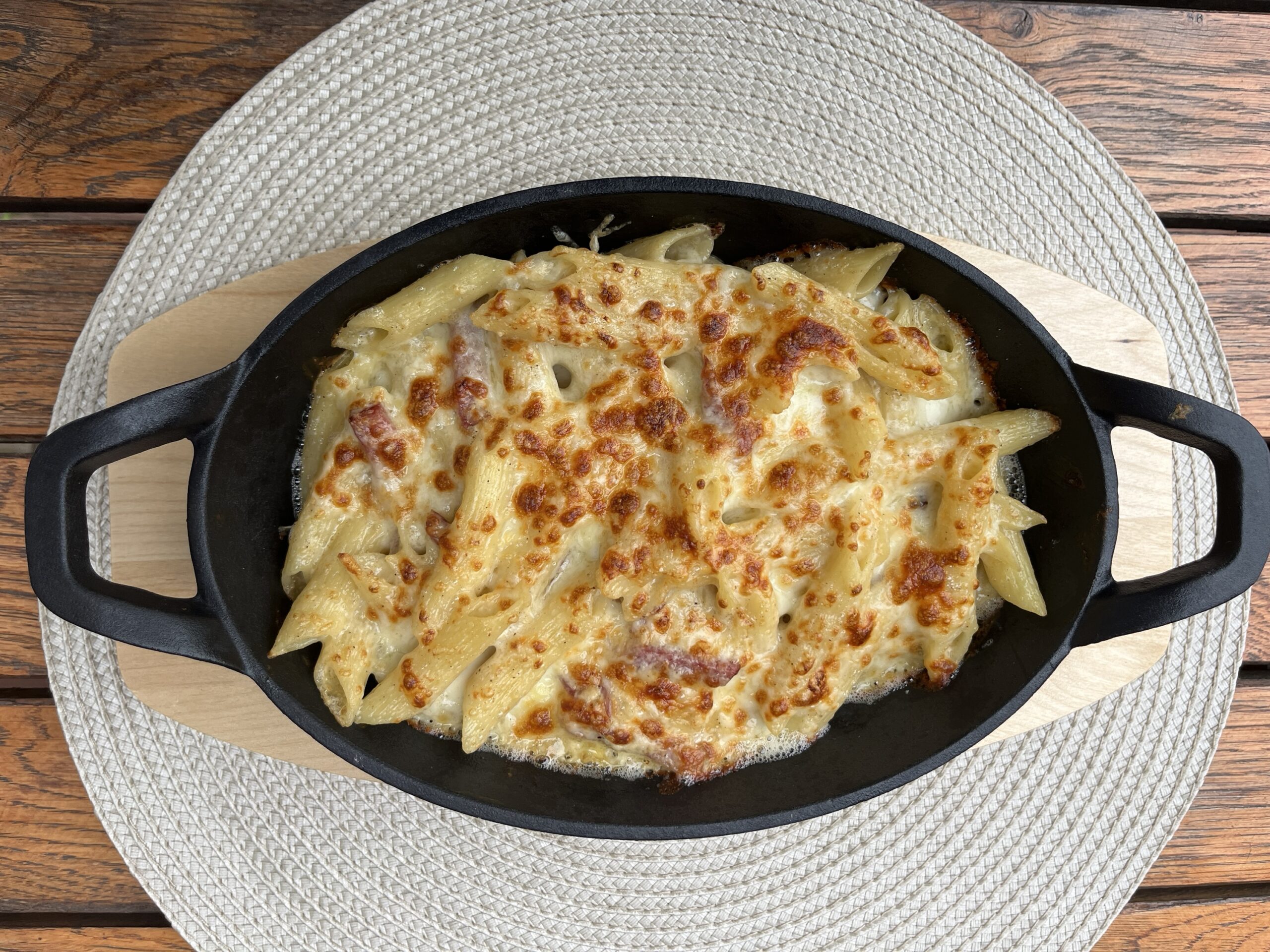 Penne carbonara gratinate